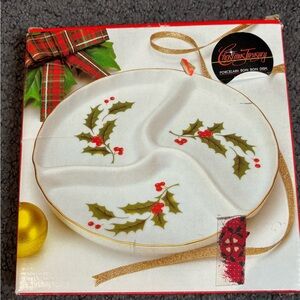 Christmas Treasury Porcelain Bon Bon Sectioned Dish Holly Vintage